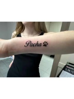 Tatouage flash lettrage + patte de chien
