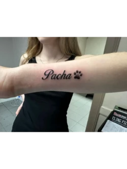 Tatouage flash lettrage + patte de chien